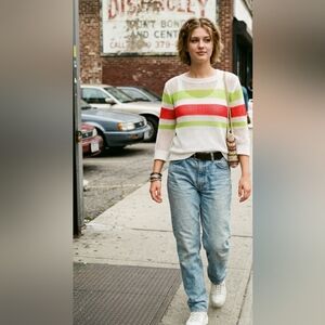 Pol Fishnet Sweater With Neon Green S